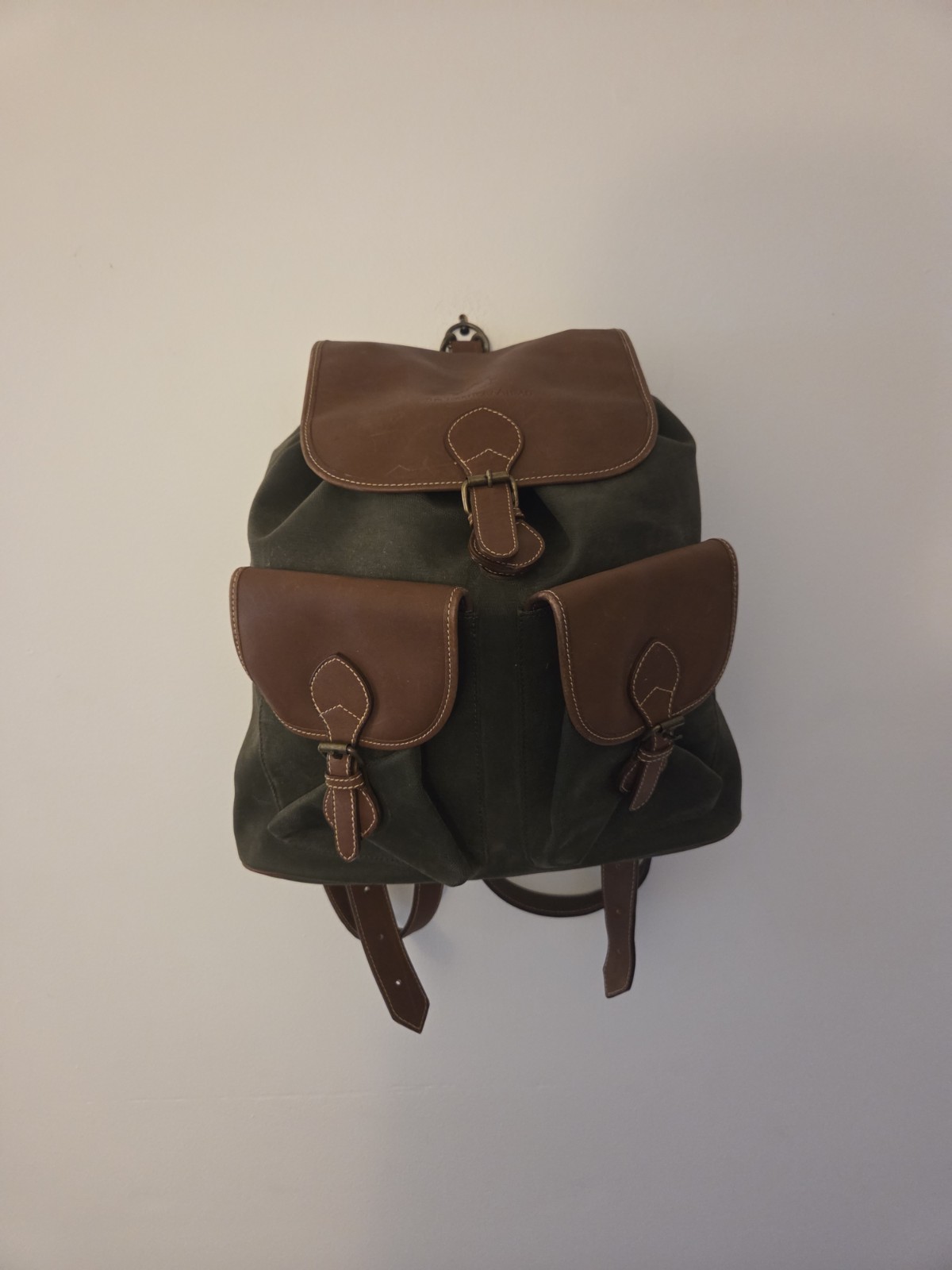 Vintage Territory Ahead Rucksack Bag Canvas Olive Green Faux Suede