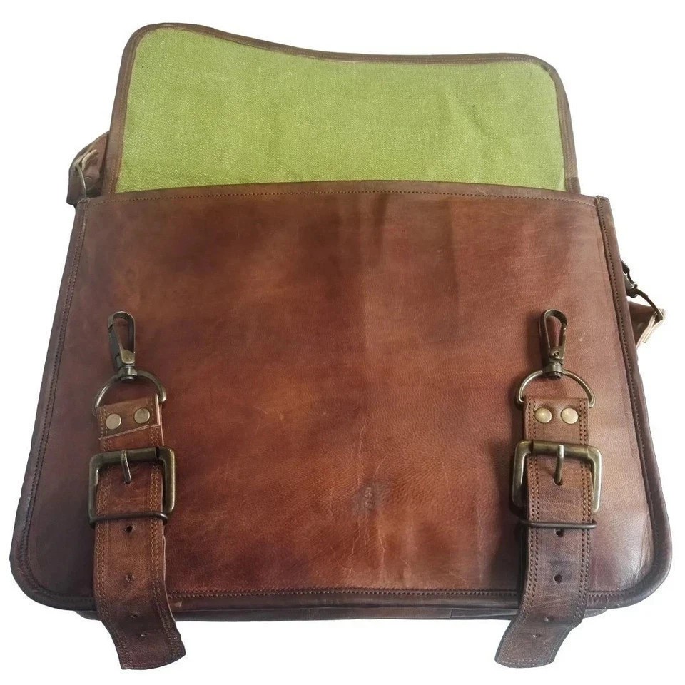 15″ Goat Leather Laptop Briefcase Men’s Messenger Office Work Large Bag