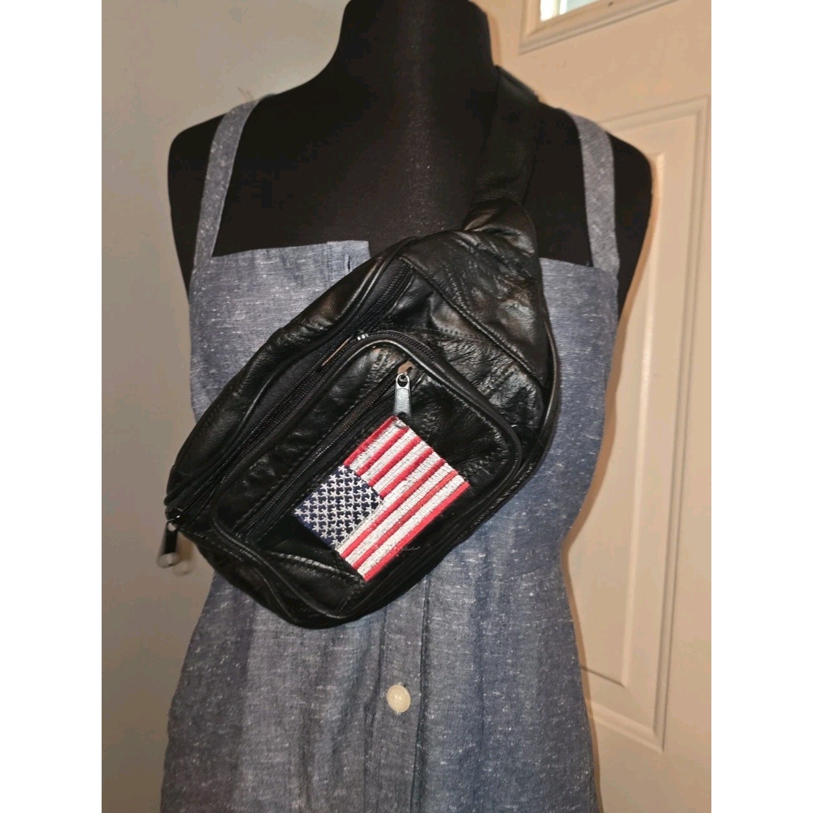 Vtg American Flag Lambskin Fanny Pack Belt Bag Patriotic USA 4th Of July Patch