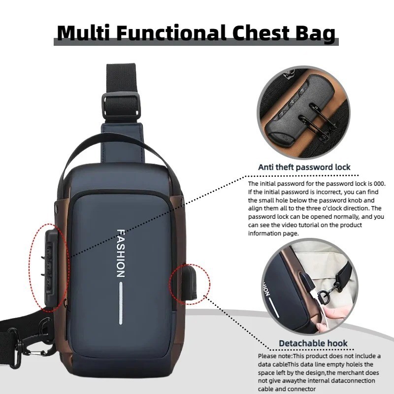 Oxford Men’s Chest Bag Crossbody Sling Pack with Zipper Phone Pocket