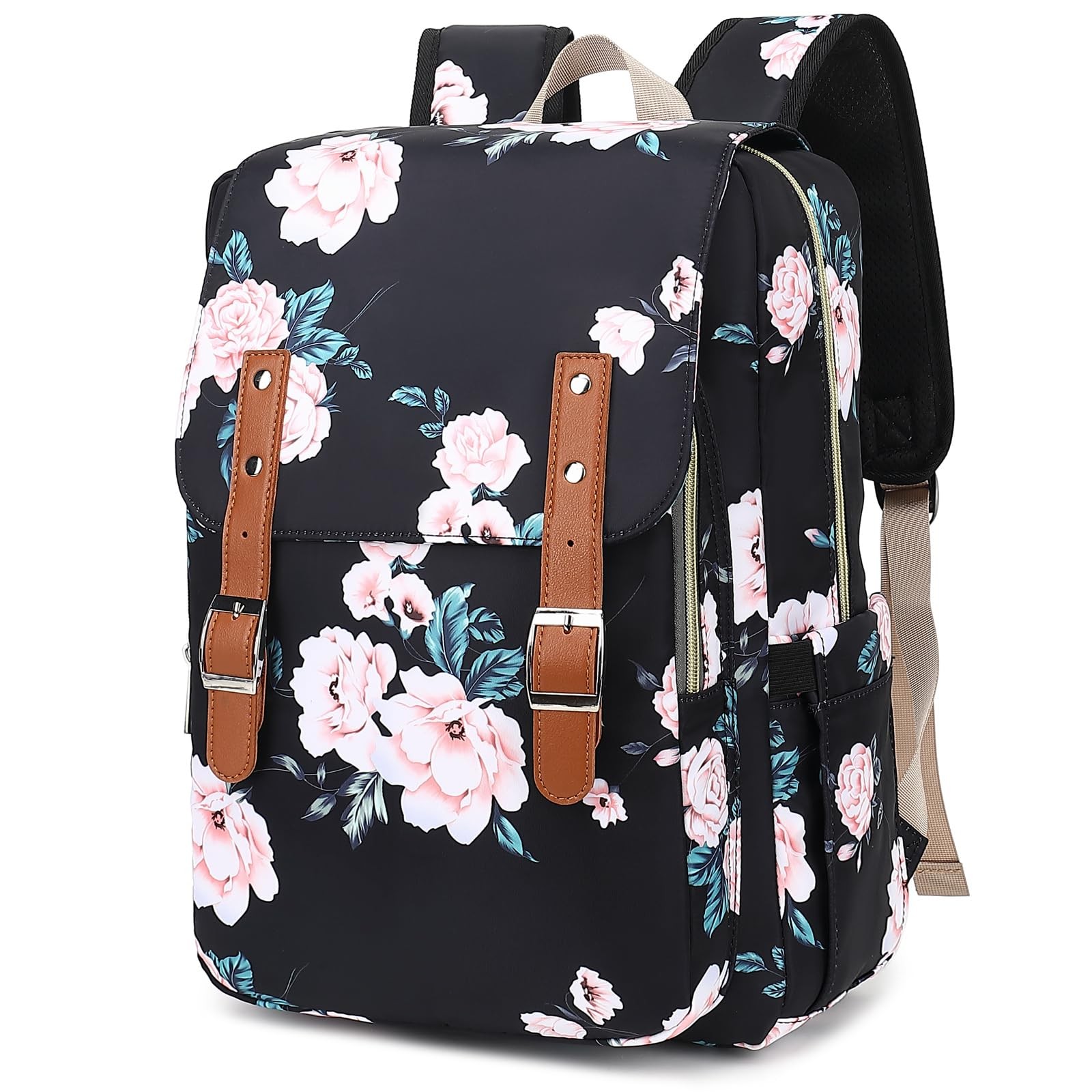 Floral Laptop Backpack for Women Girls 15.6 Inch College School Travel Daypack