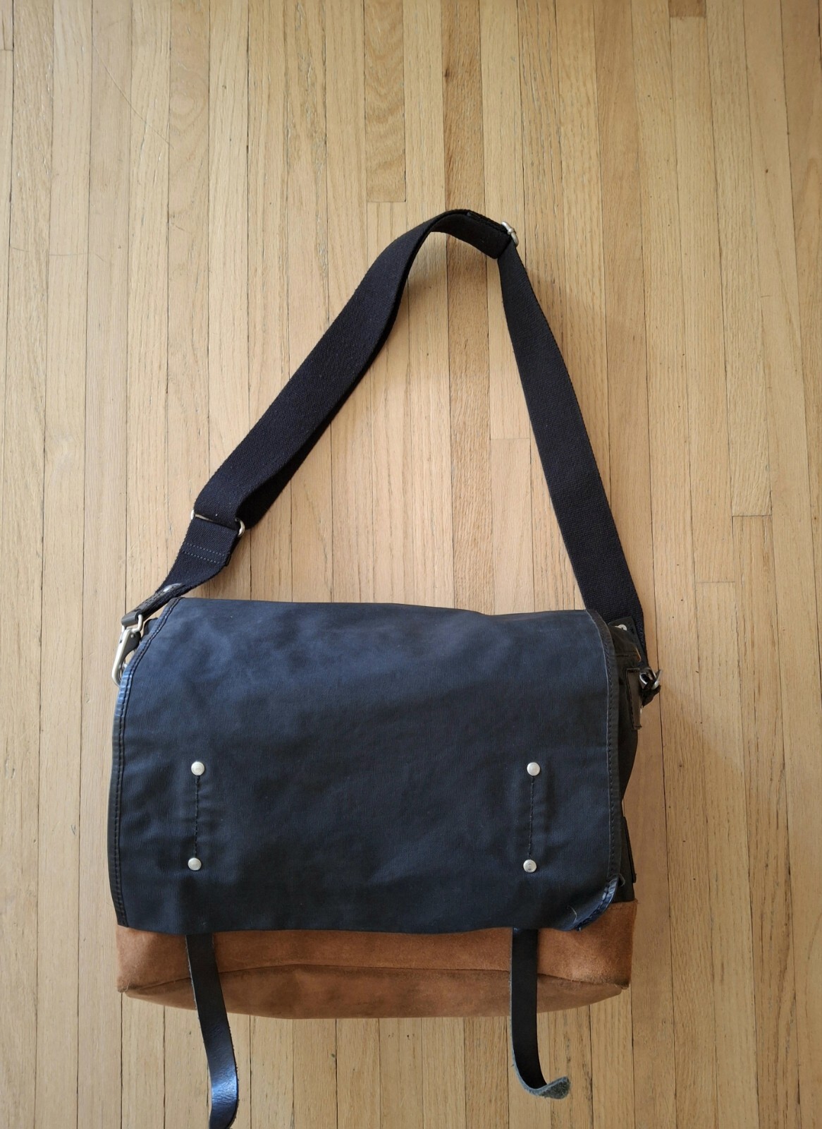 Property Of Shoulder Strap Messenger Bag Canvas & Leather Black & Brown – NICE!