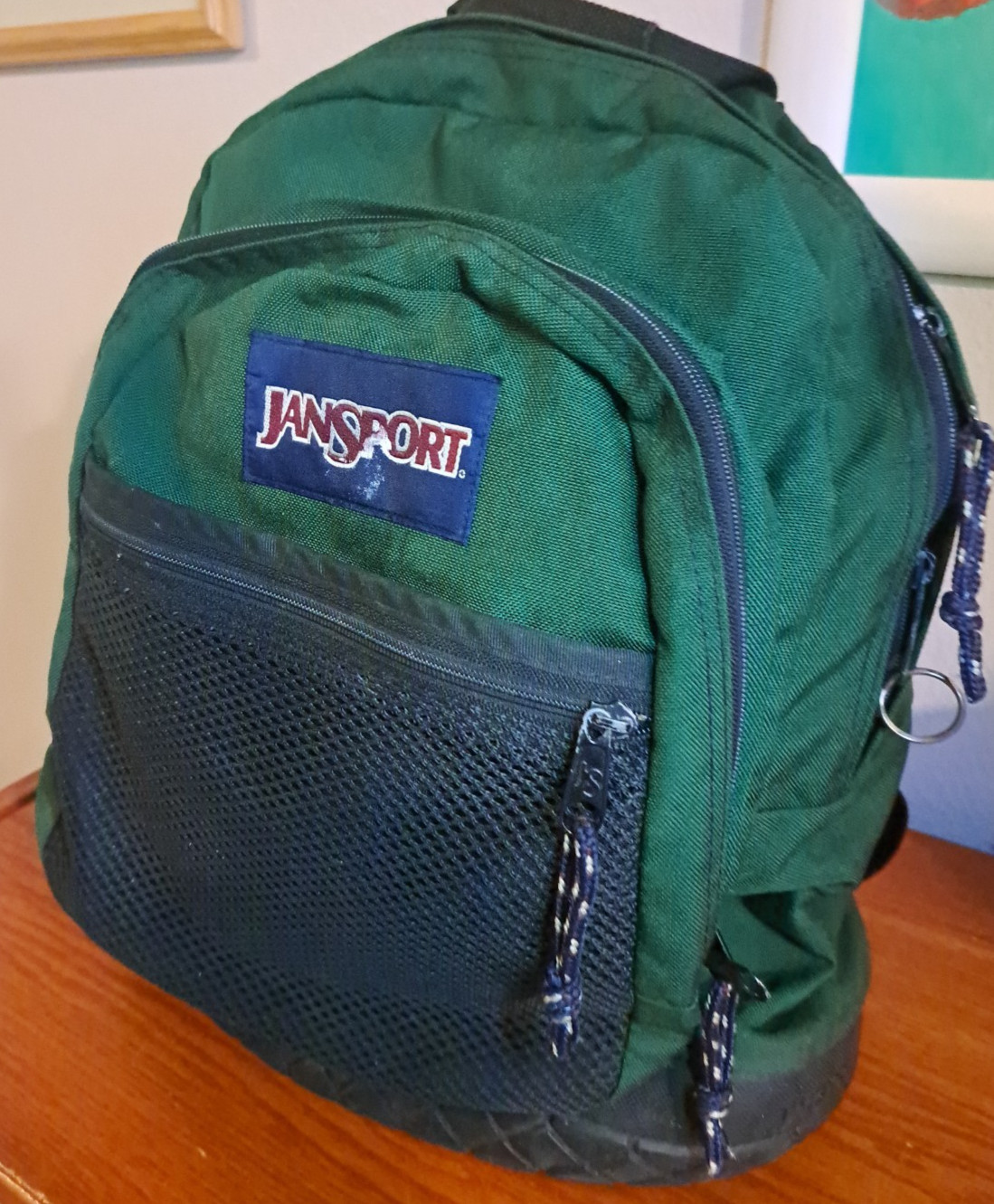 Vintage 90s JANSPORT Green Backpack Thick Rubber Bottom School Bookbag