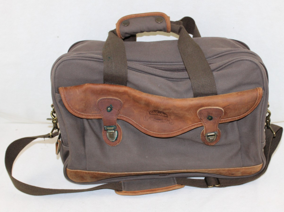 VTG Cabela’s Brown Canvas Leather Laptop Messenger Shoulder Sling Luggage Bag