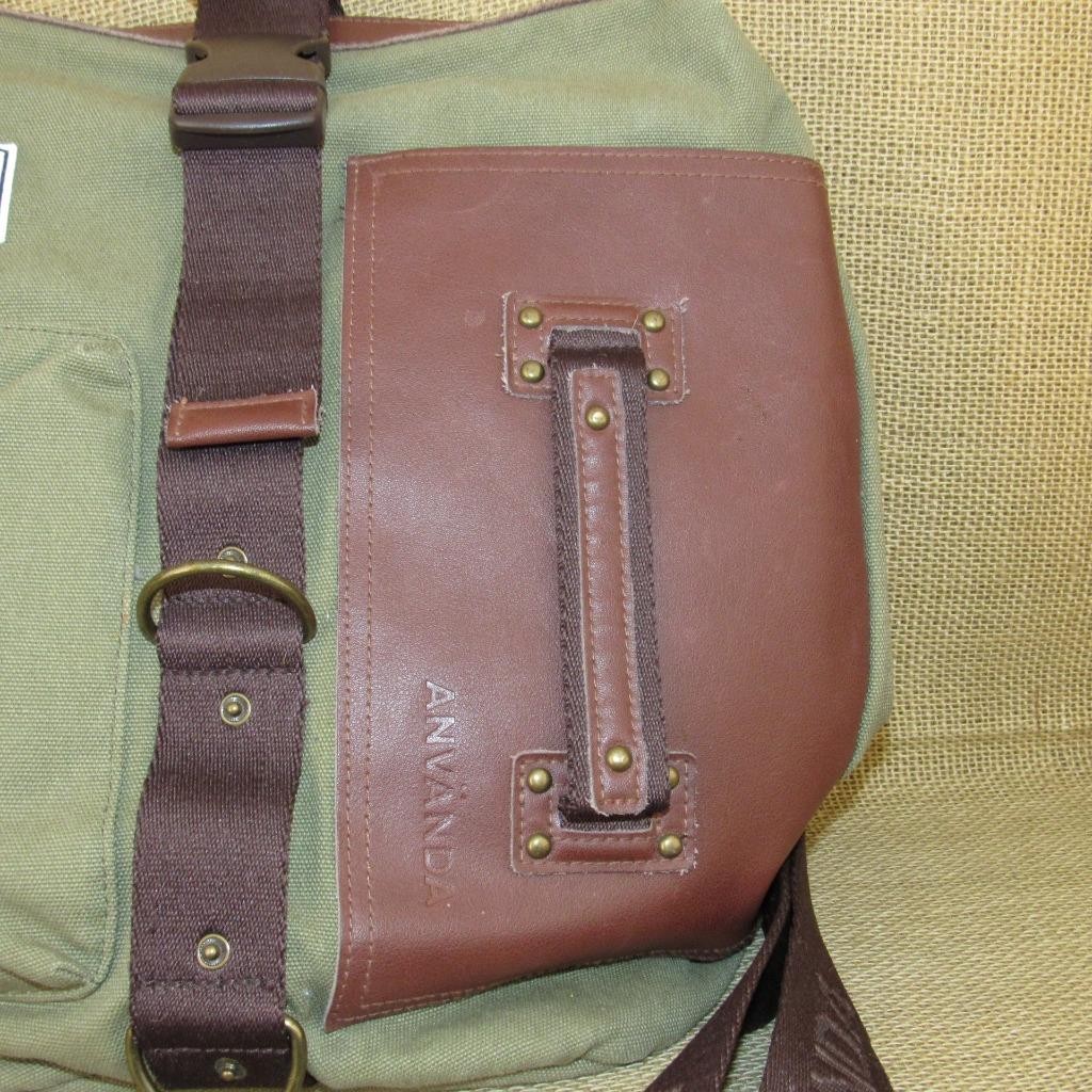 ANVANDA Green / Brown Men’s Backpack Zip Buckle Adjustable Strap Inner Pockets