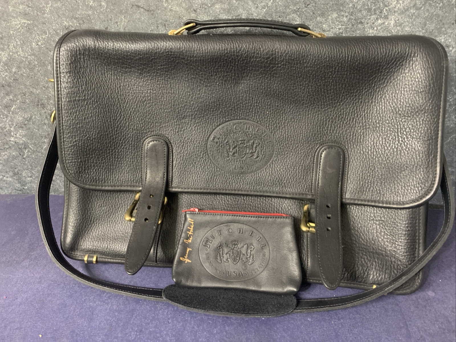 Mitchell USA Black Leather Luxury Messenger Bag And Wallet-2004 -Signed By Jerry