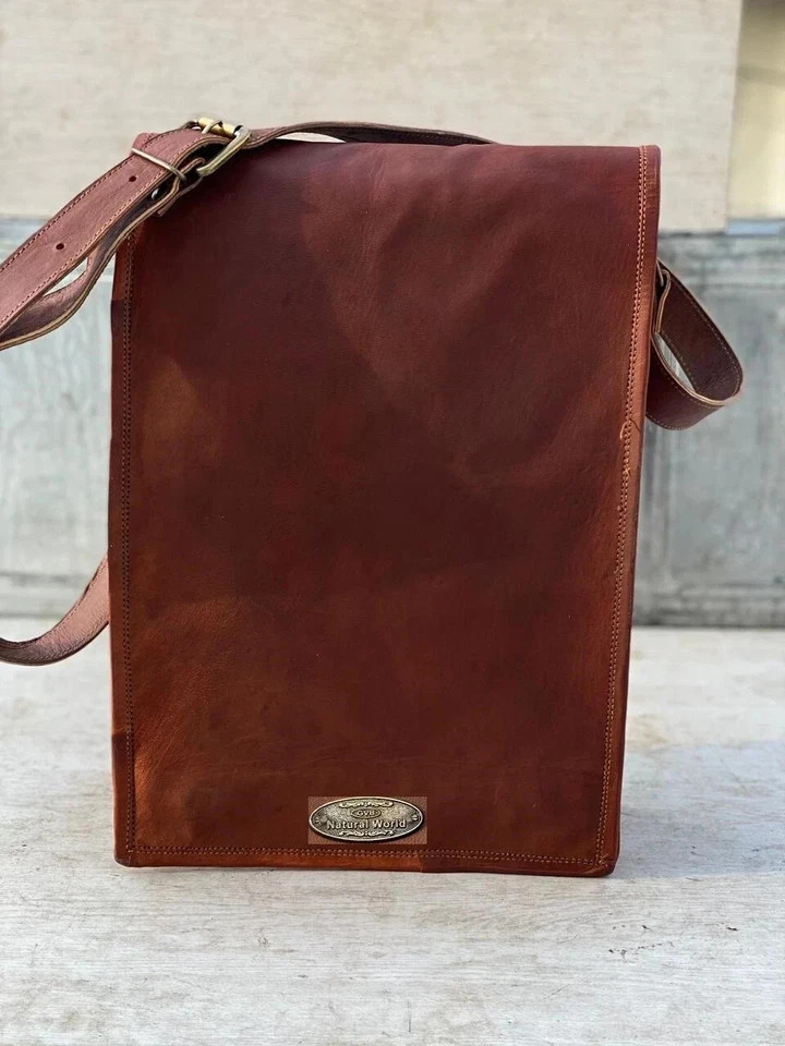 15 Inch Vertical Men’s authentic leather Satchel Messenger Laptop Briefcase Bag