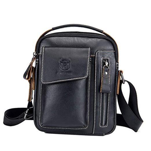 Small Leather Shoulder Bag Crossbody Pack for Men Outdoor Travel #02black