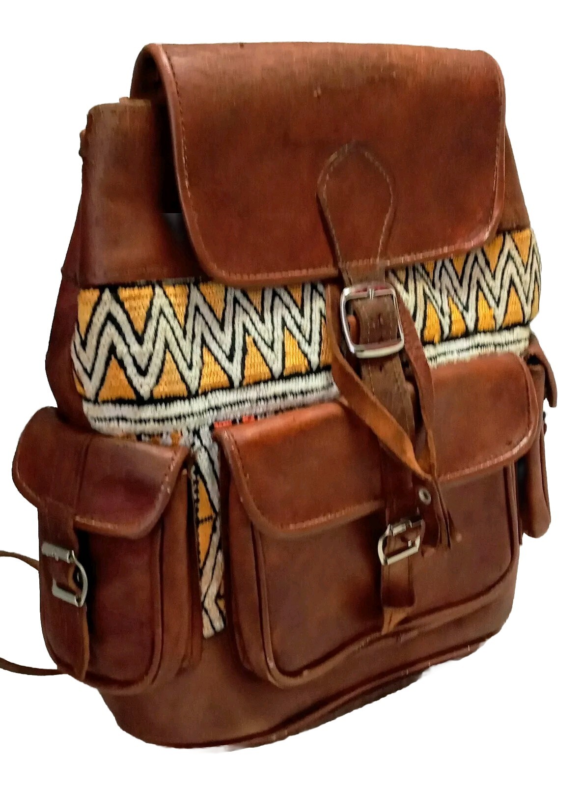 Leather & Kilim Tapestry Backpack Moroccan Boho Rucksack Handle Handmade Unisex