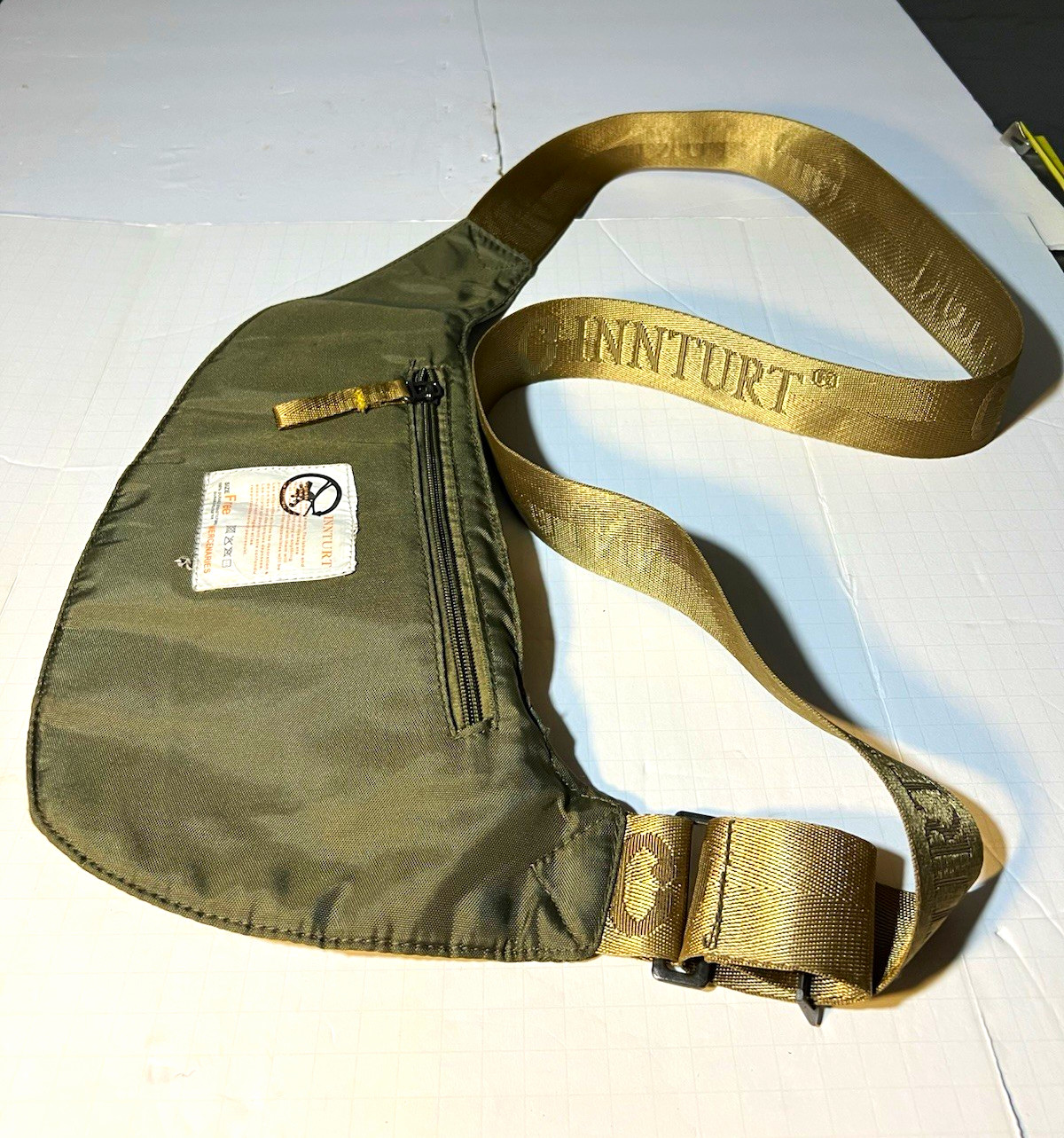 INNTURT Crossbody Sling Bag Green/Tan Solid Zip/Snap Adjustable Strap Pockets