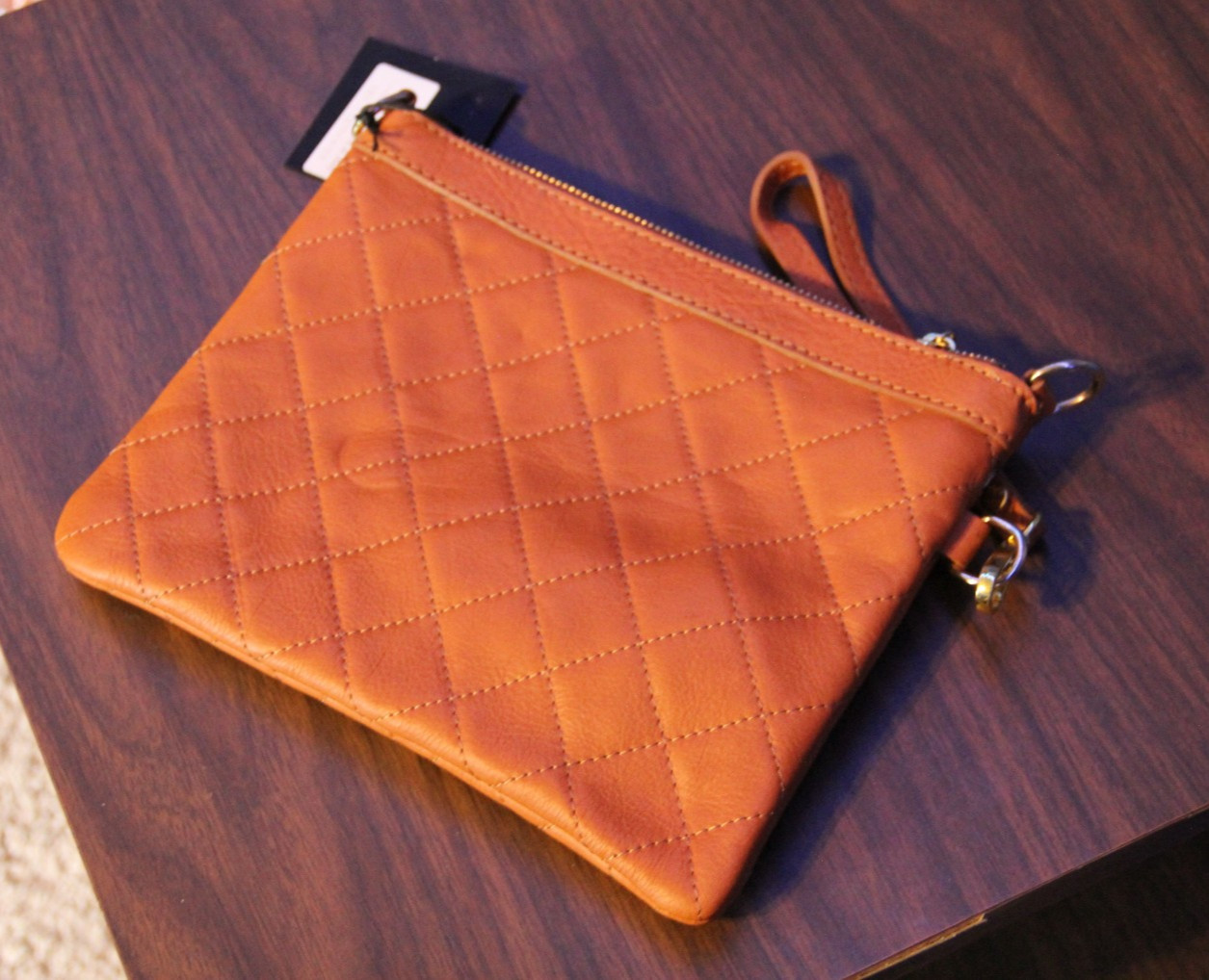 New Genuine Italian Leather Quilted Wristlet w/Crossbody Strap | Yes Accessories