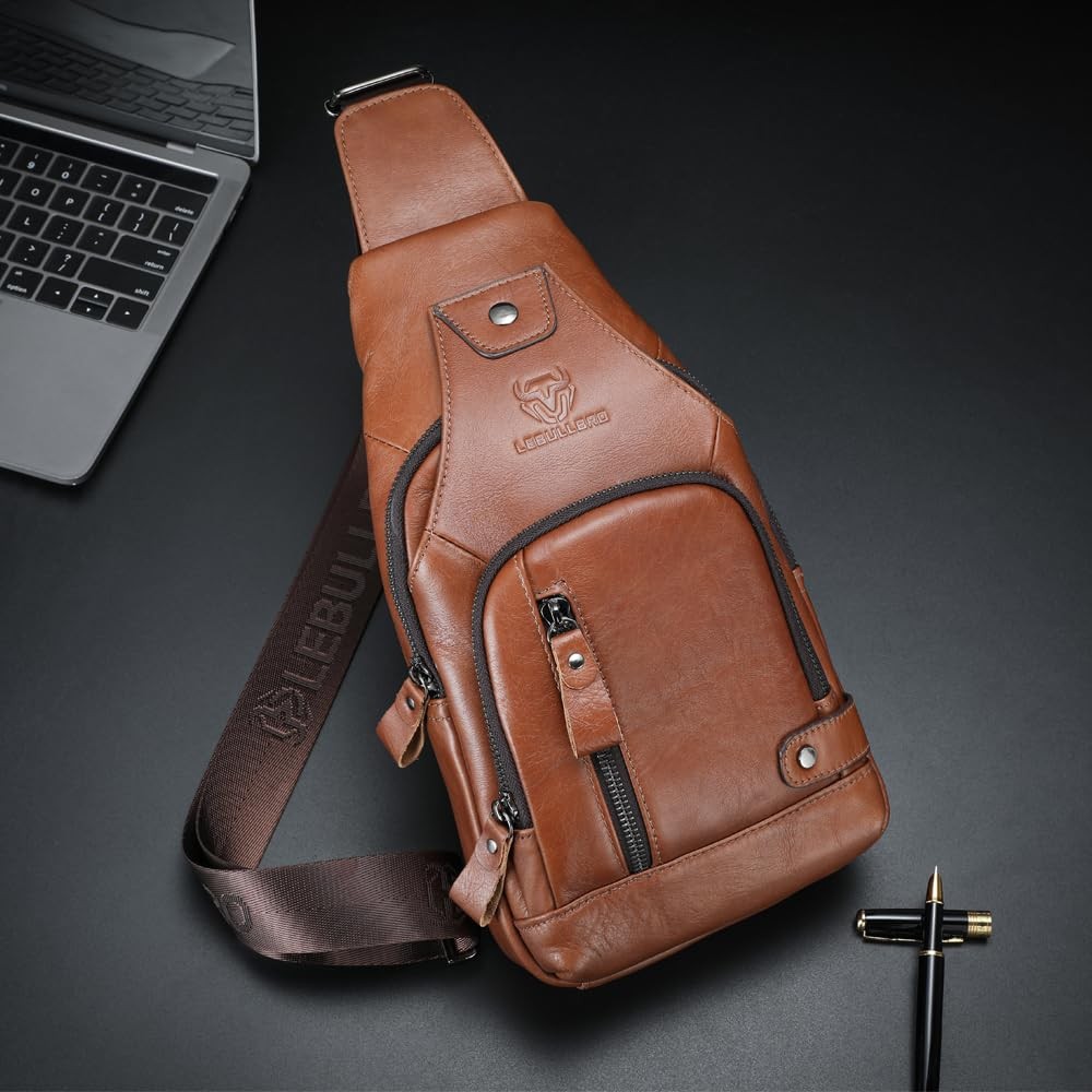 Sling Bag for Men Genuine Leather Chest Bag Crossbody Backpack Travel Hiking …