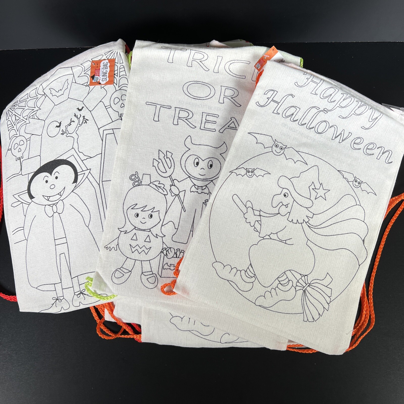 Lot 25 Halloween Drawstring Canvas Bag Halloween Trick Treat Party Craft Color