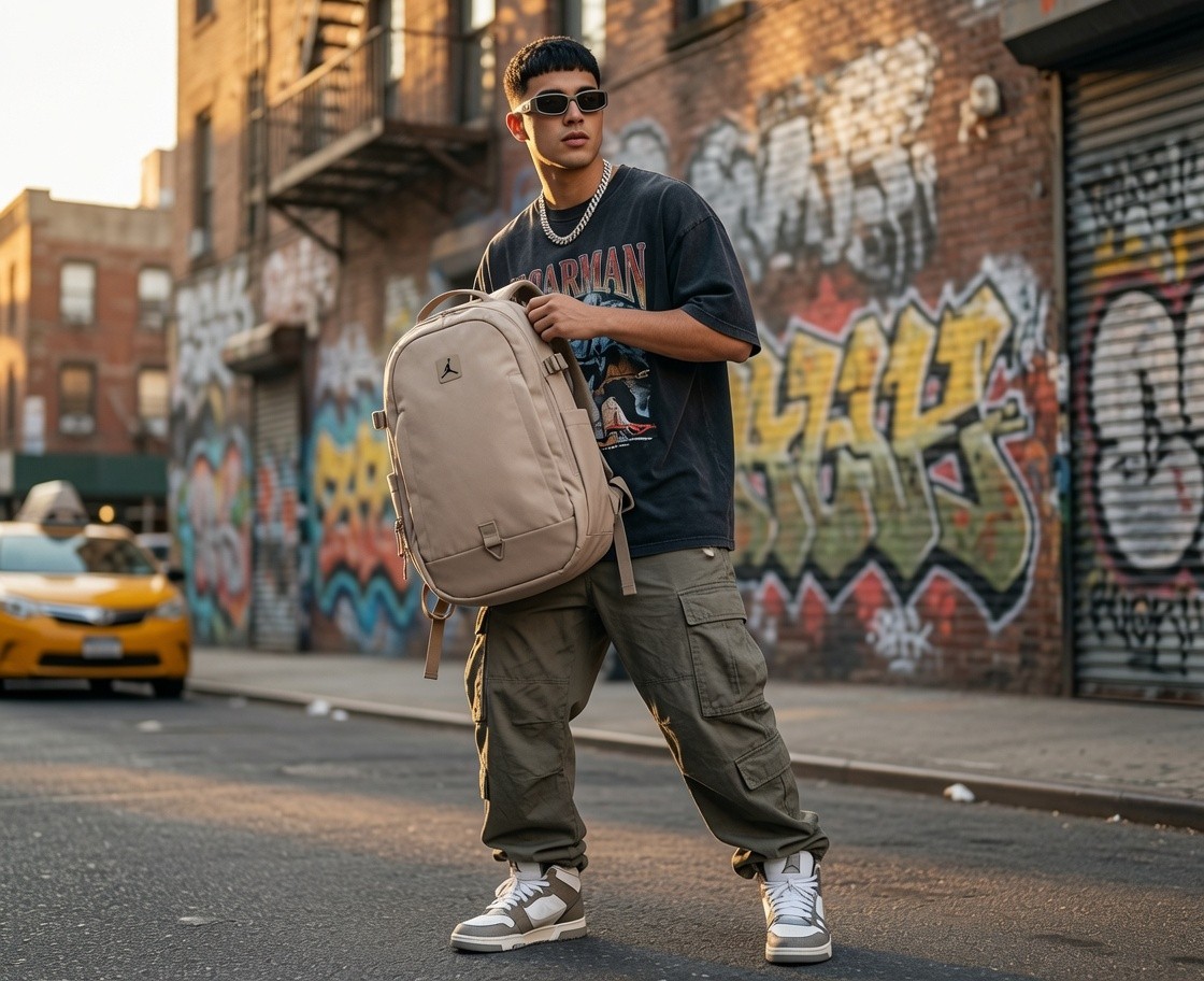 Nike Air Jordan Beige/Tan Utility Backpack – Large Capacity Everyday Bag