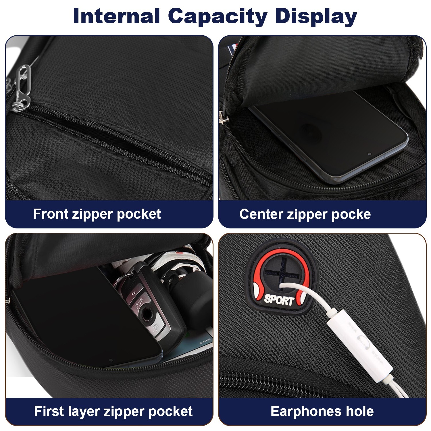 Men’s Crossbody Sling Backpack Sling Bag Travel Hiking Chest Bag Daypack (Black)