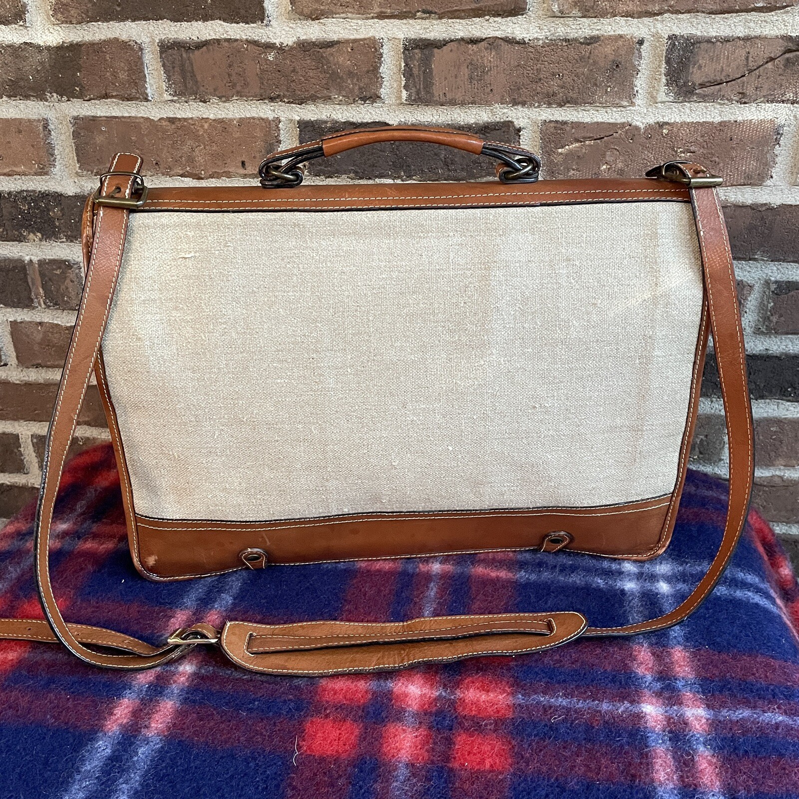 VINTAGE 1990s JOSEPH ABBOUD HEMP CANVAS LEATHER MACBOOK PRO BRIEFCASE BAG R$998