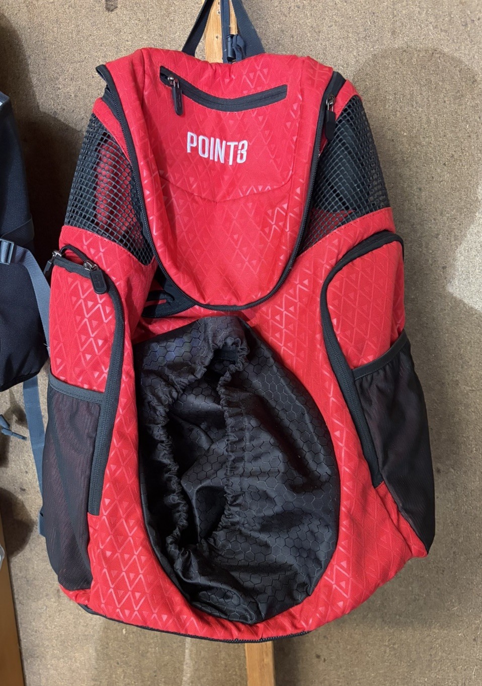 Point 3 Road Trip Basketball Backpack Red And Black Bag Geometric Canvas 19″