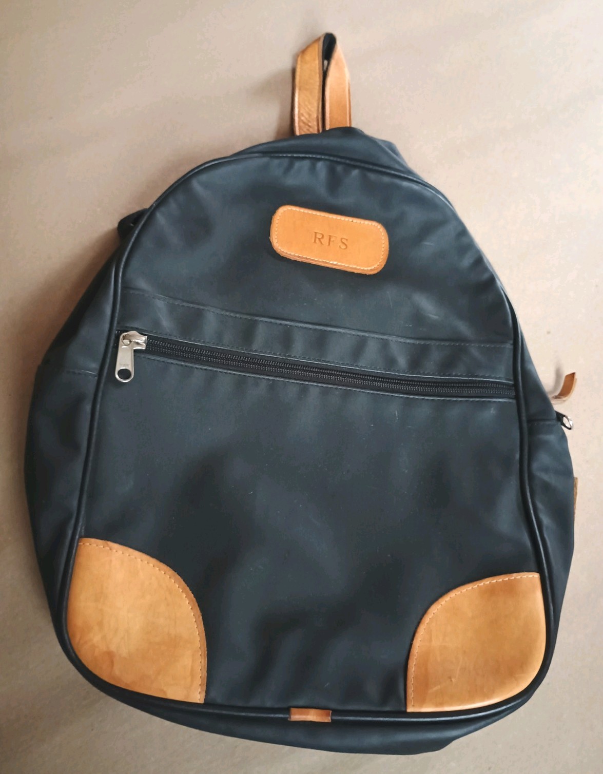 Jon Hart Design Black And Tan Coated Canvas Backpack With Monogram Travel Bag