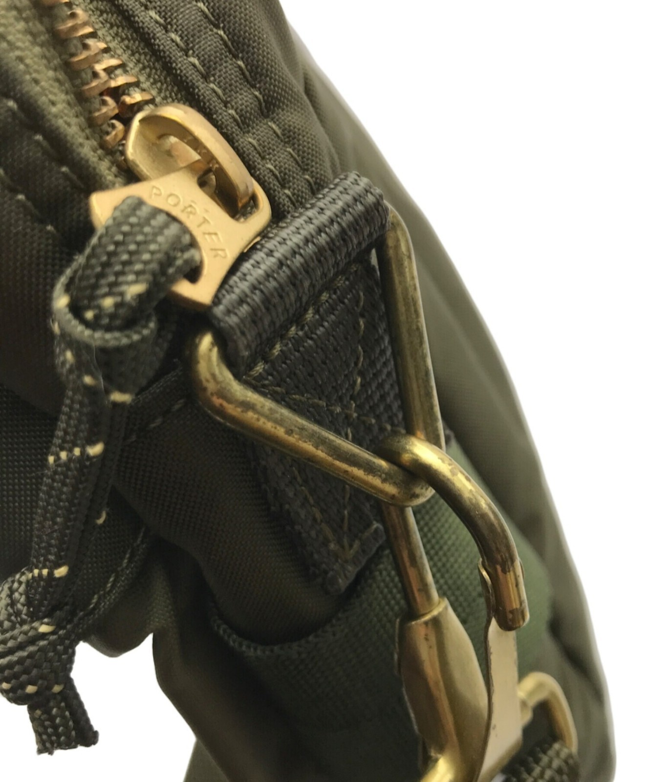 PORTER FORCE SHOULDER BAG 855-07415 Yshida Olive drab Green Used Japan t46