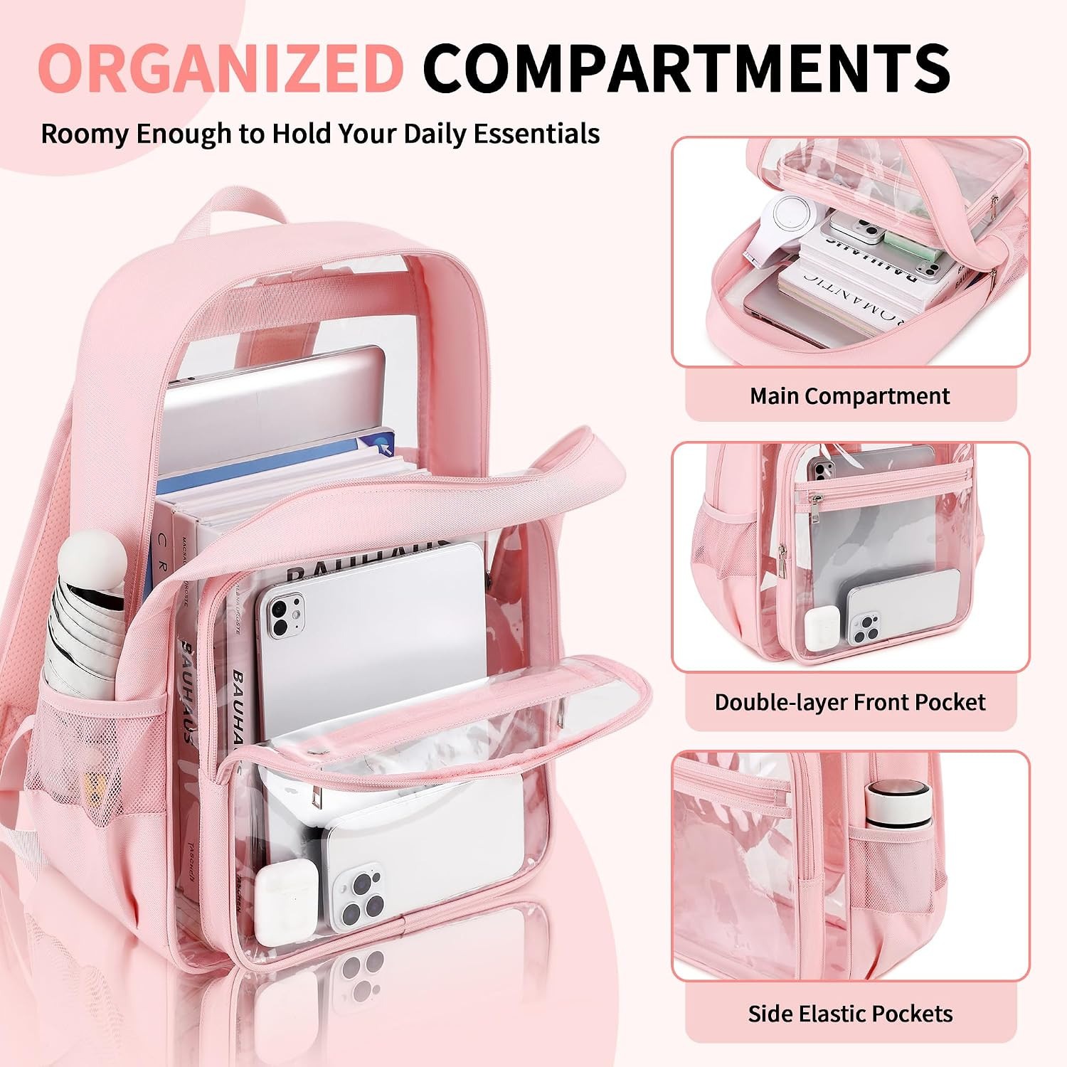Clear Backpack Heavy Duty Transparent Bookbag for School Fabric & PVC Transparen