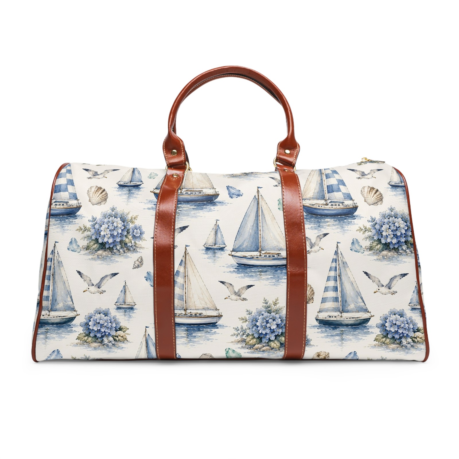 Nautical Sailboat Pattern Waterproof Travel Bag | Coastal Seaside Duffel