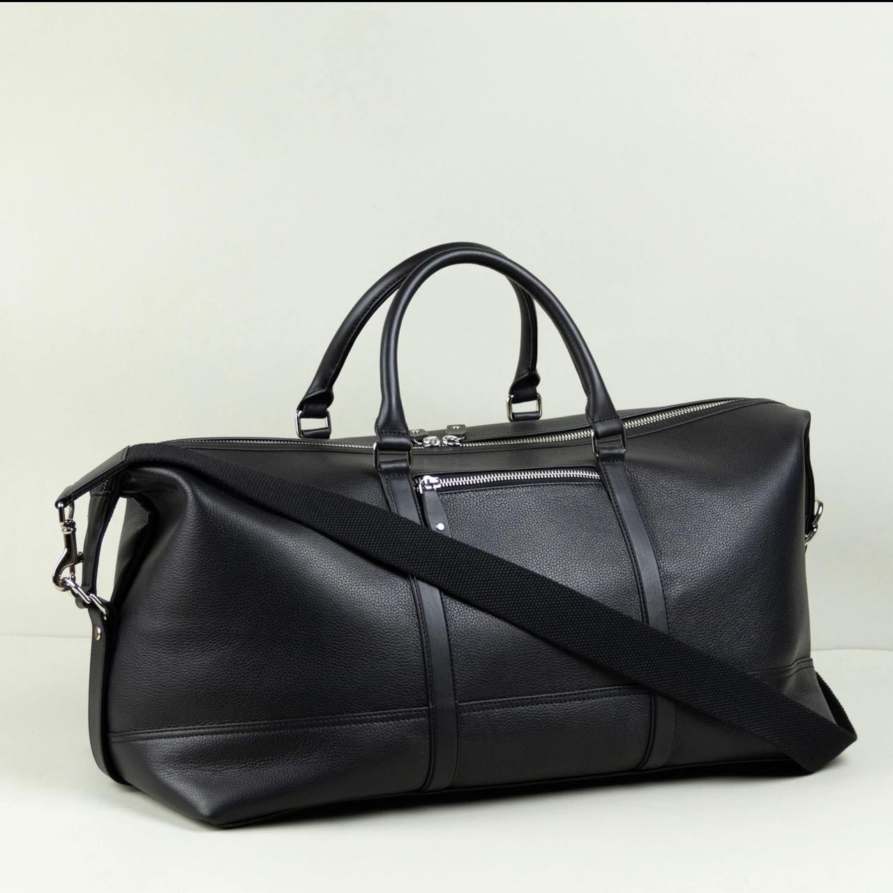 Luxury Black Leather Duffle Bag Large Weekender Travel Gym Carry On Luggage