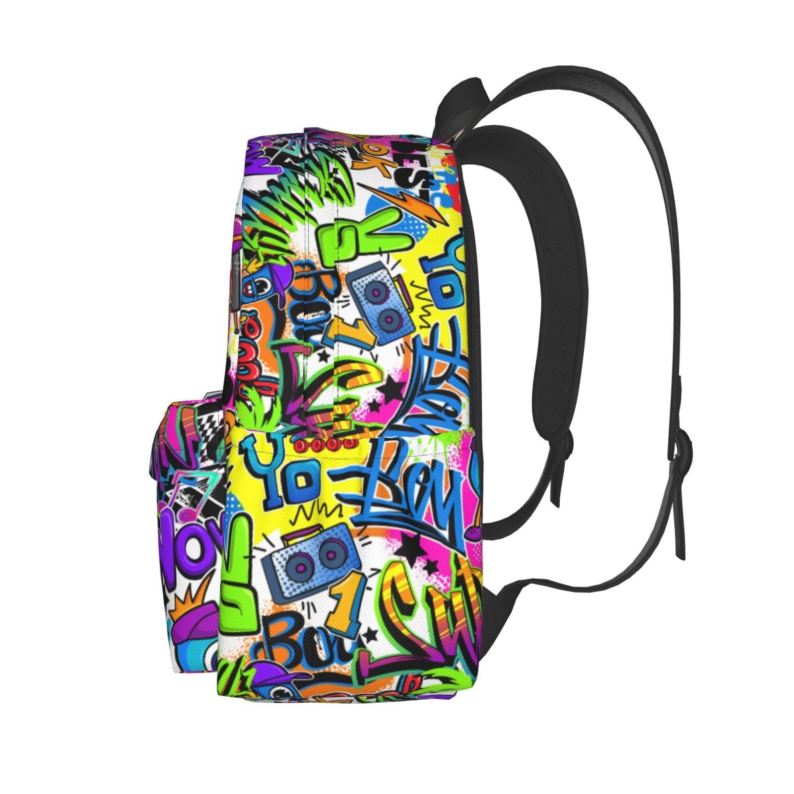 Black Blue Graffiti Multipurpose School Bag Bookbag for Teenage Boys Girls Da…