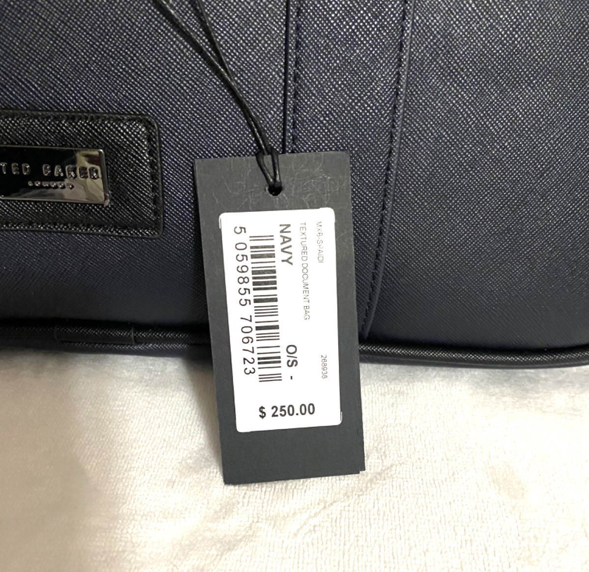 TED BAKER SPAIDI TEXTURED DOCUMENT BAG NAVY BLUE RETAIL $250 NWT