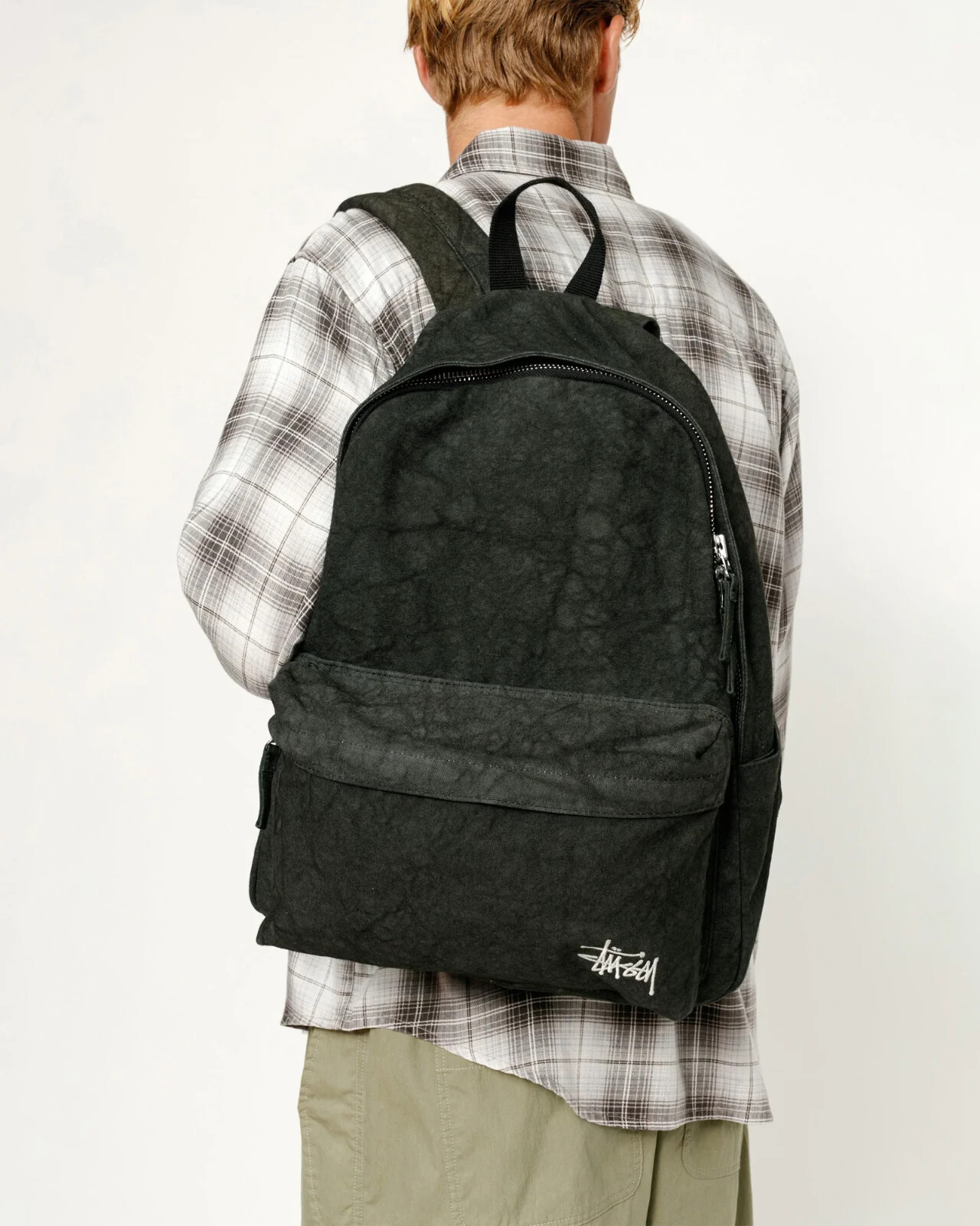 Stussy canvas backpack washed black bag Bonus Stussy Stickers and paper bag