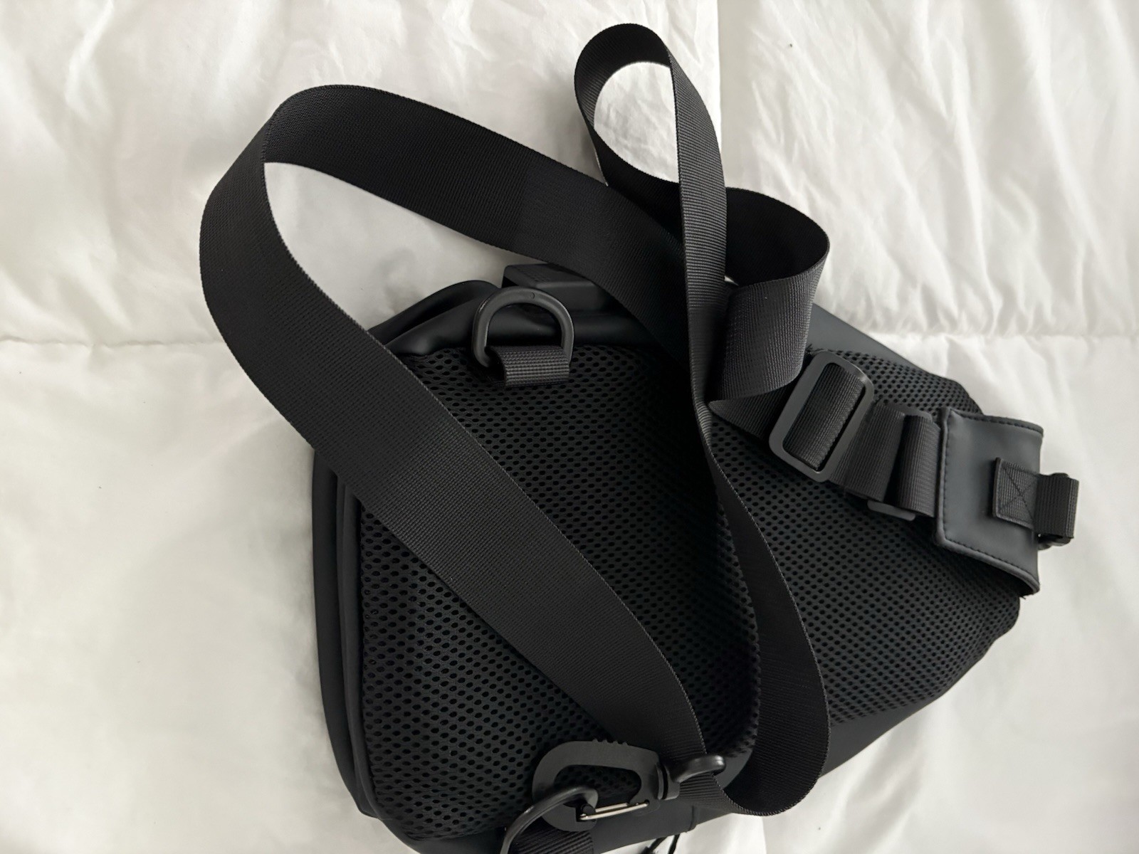 Black Sling Bag Crossbody Shoulder Backpack, Zip Closure, Adjustable Strap