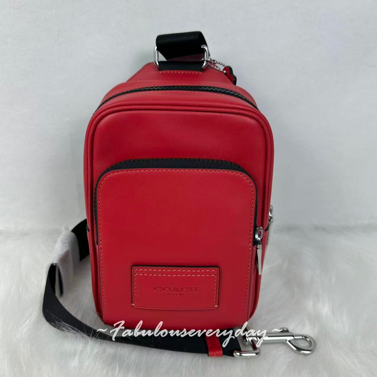 Coach Men’s Racer Sling Pack Crossbody In Leather/Silver/True Red CU252 NWT