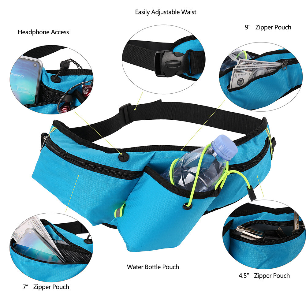 Blue Nylon Sport Running Waist Pack Zip Fanny Bag For Samsung Galaxy S24 Ultra