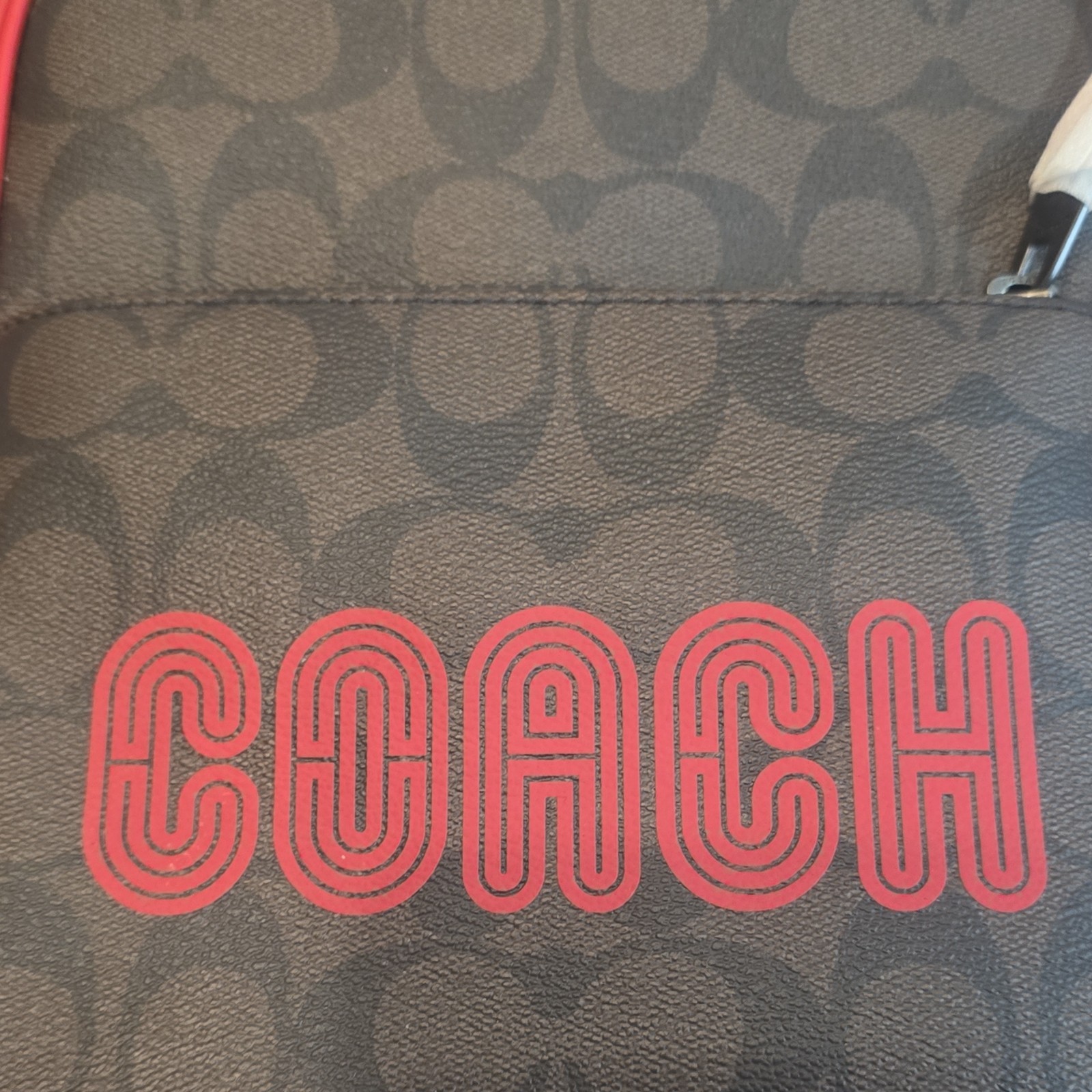 Coach Crossbody Bag Mahogany Bright Cardinal Logo Print Zip Adjustable Strap Men