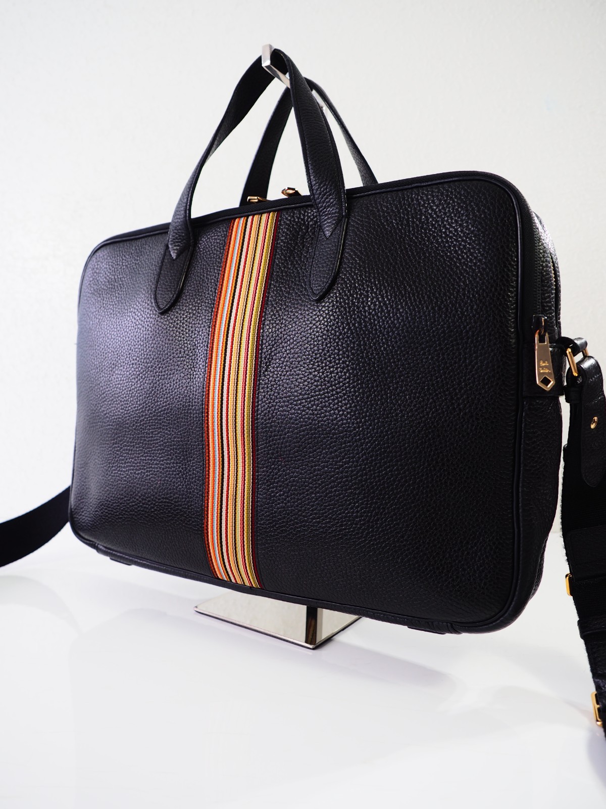 Paul Smith Bag Signature Stripe City Webbing Black Leather Folio Crossbody