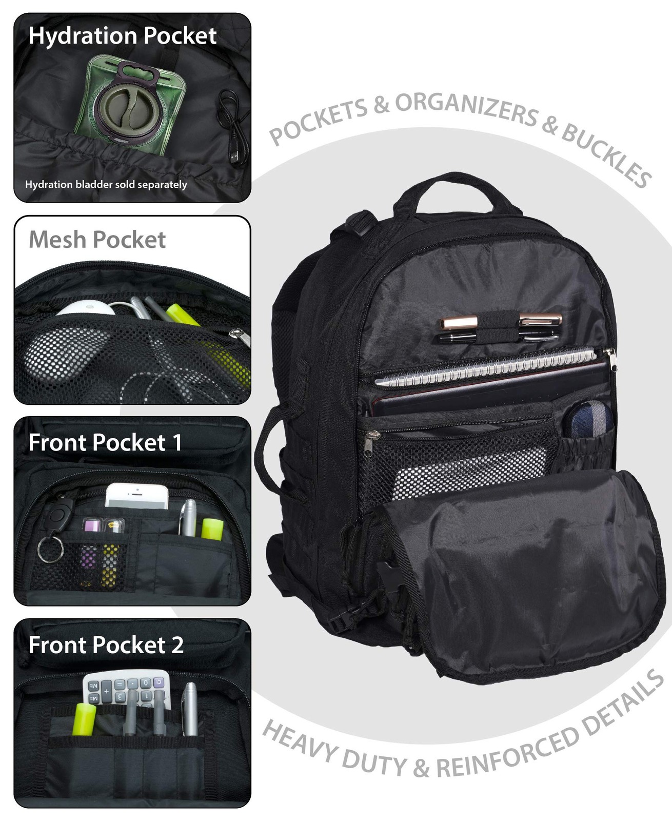 Military Tactical Laptop Backpack – Large Black Bag for Travel & Outdoor Use