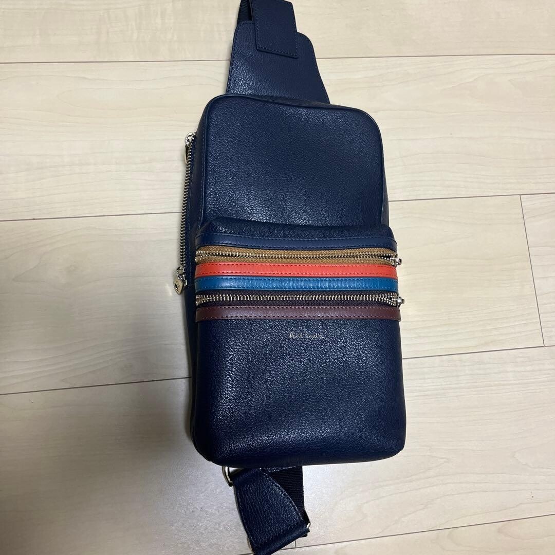 Paul Smith Navy Leather Body Bag Men Zipper Crossbody Waist Pouch Japan Style
