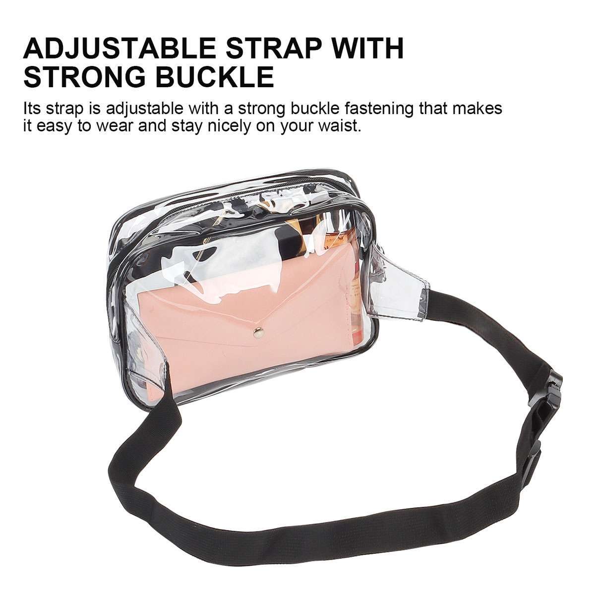 Clear Zip Waist Bag Transparent Stadium Shoulder Crossbody Adjustable Sling Bag