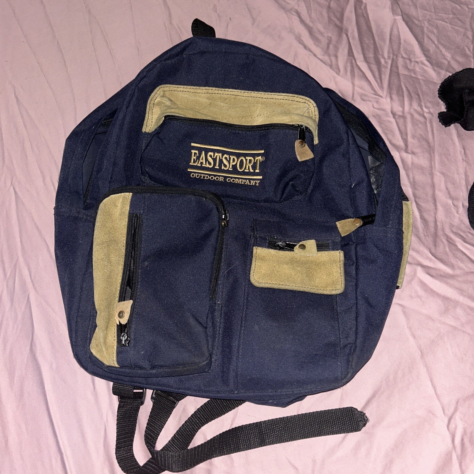 Eastport Outdoor Company Navy Canvas With Tan Suede Backpack Vintage 90’s