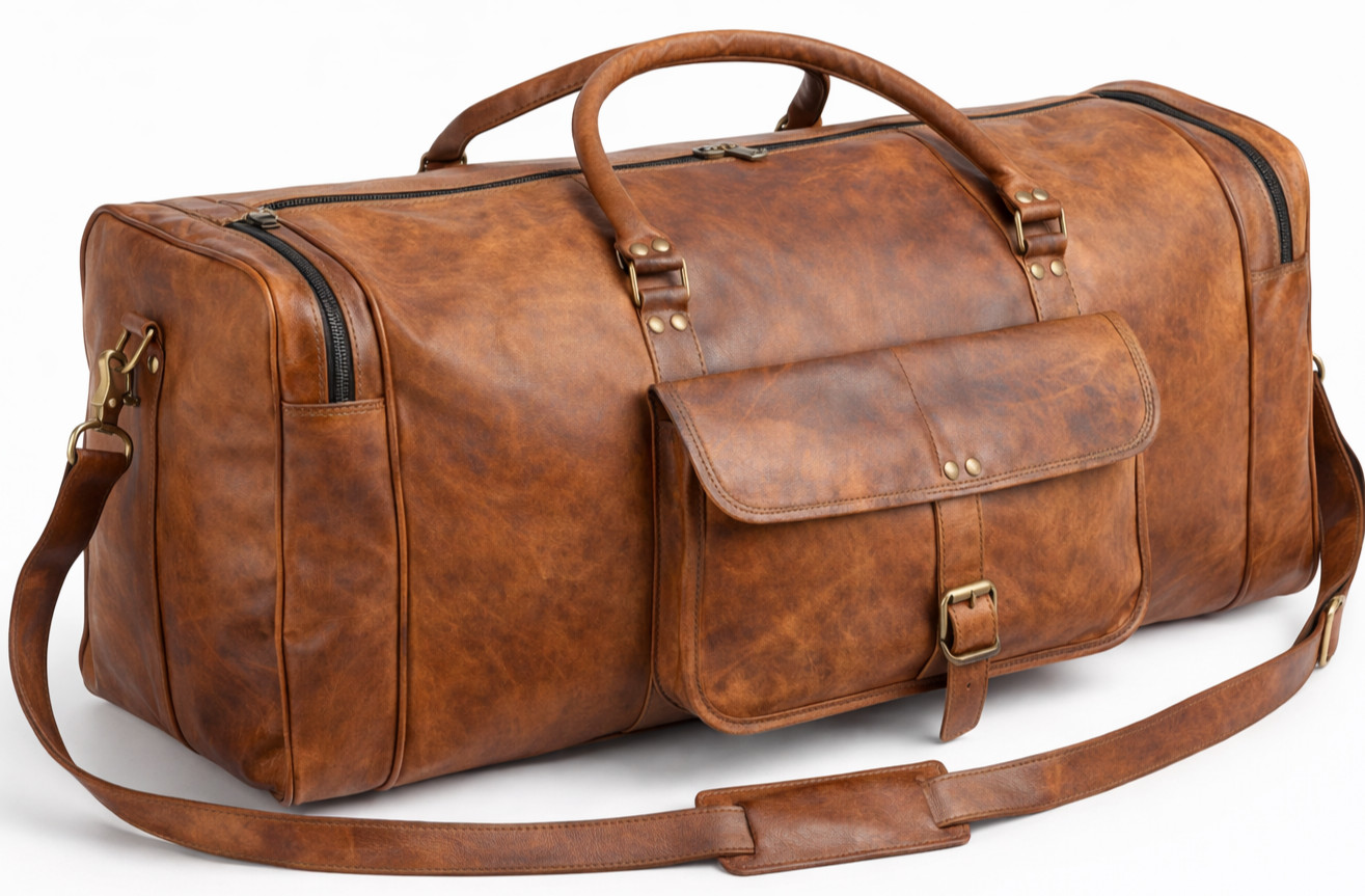 Authentic Leather Travel Duffel Bag Large Capacity Weekender Gym Luxury Spacious