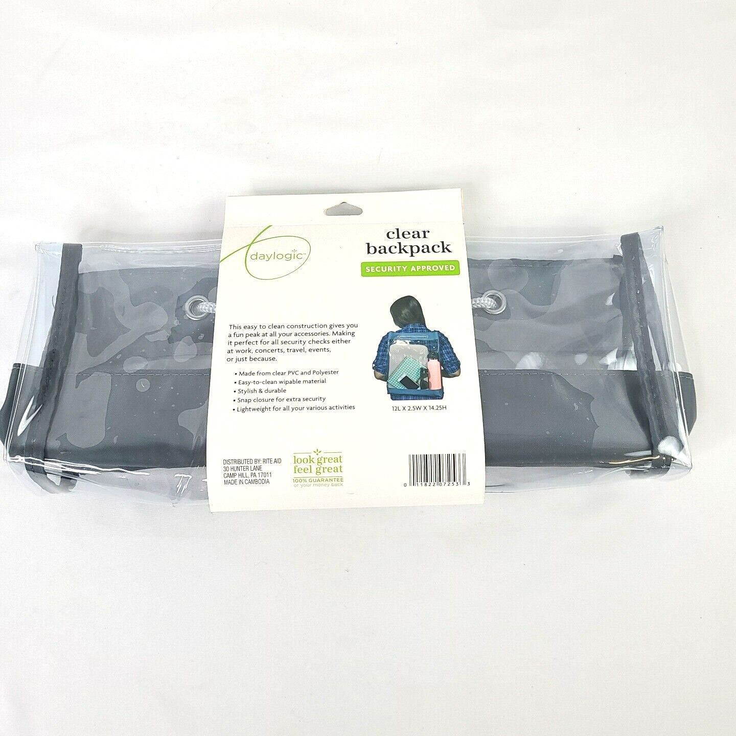 NEW Daylogic Clear Transparent Backpack Events Book Bag Tote 12L x2.5Wx 14.25H