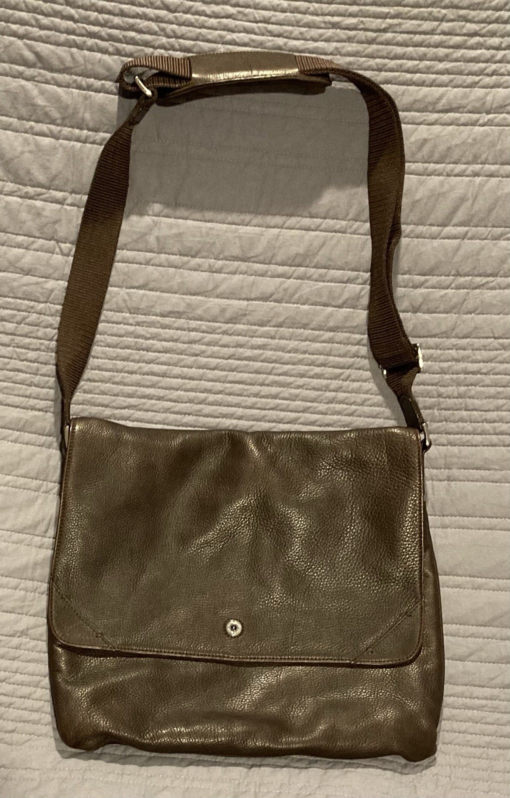 Cole Haan Brown Pebbled Soft Leather Messenger Bag