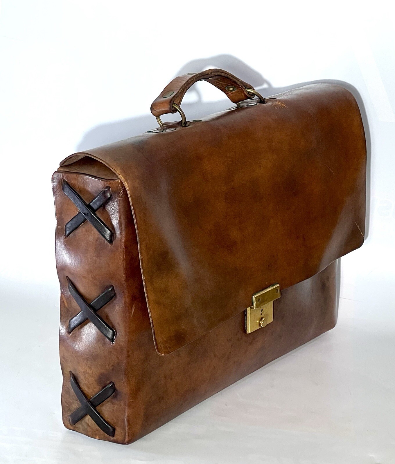 Vintage Leather Hand Crafted Personalized Briefcase Document Split Bag Brown 16″