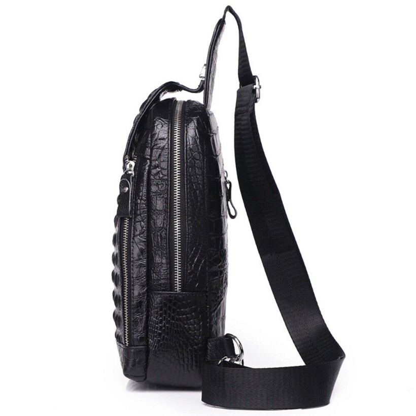 Men’s Leather Chest Bag Tactical Backpack Single Shoulder Crossbody Travel Bag