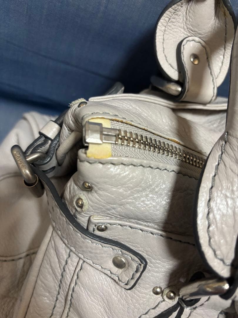 Chloe Paddington Handbag Key Cadena Gray Beige With Guarantee
