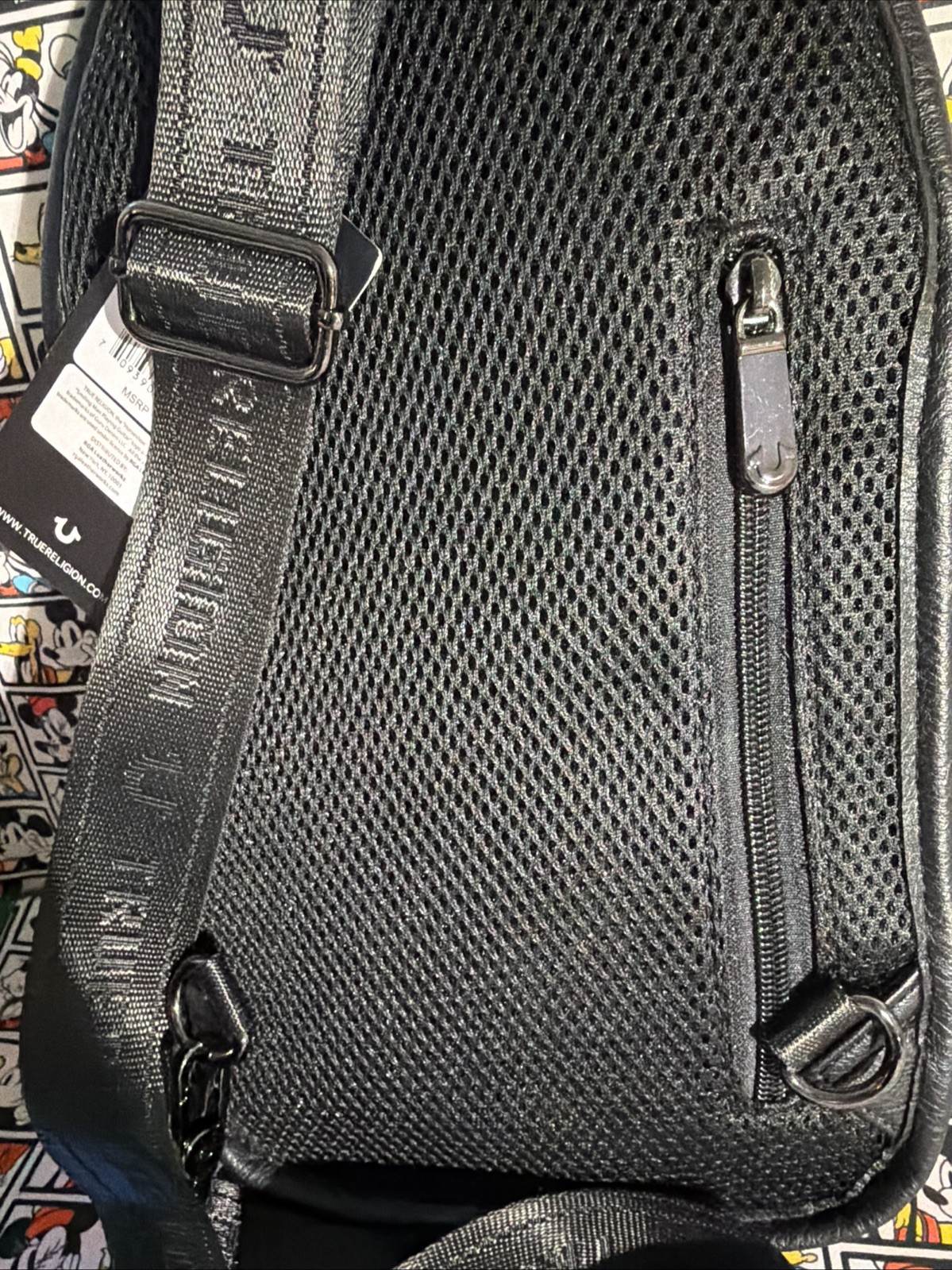 True Religion Earp Bag Grey Black Monogram Logo Crossbody NWT