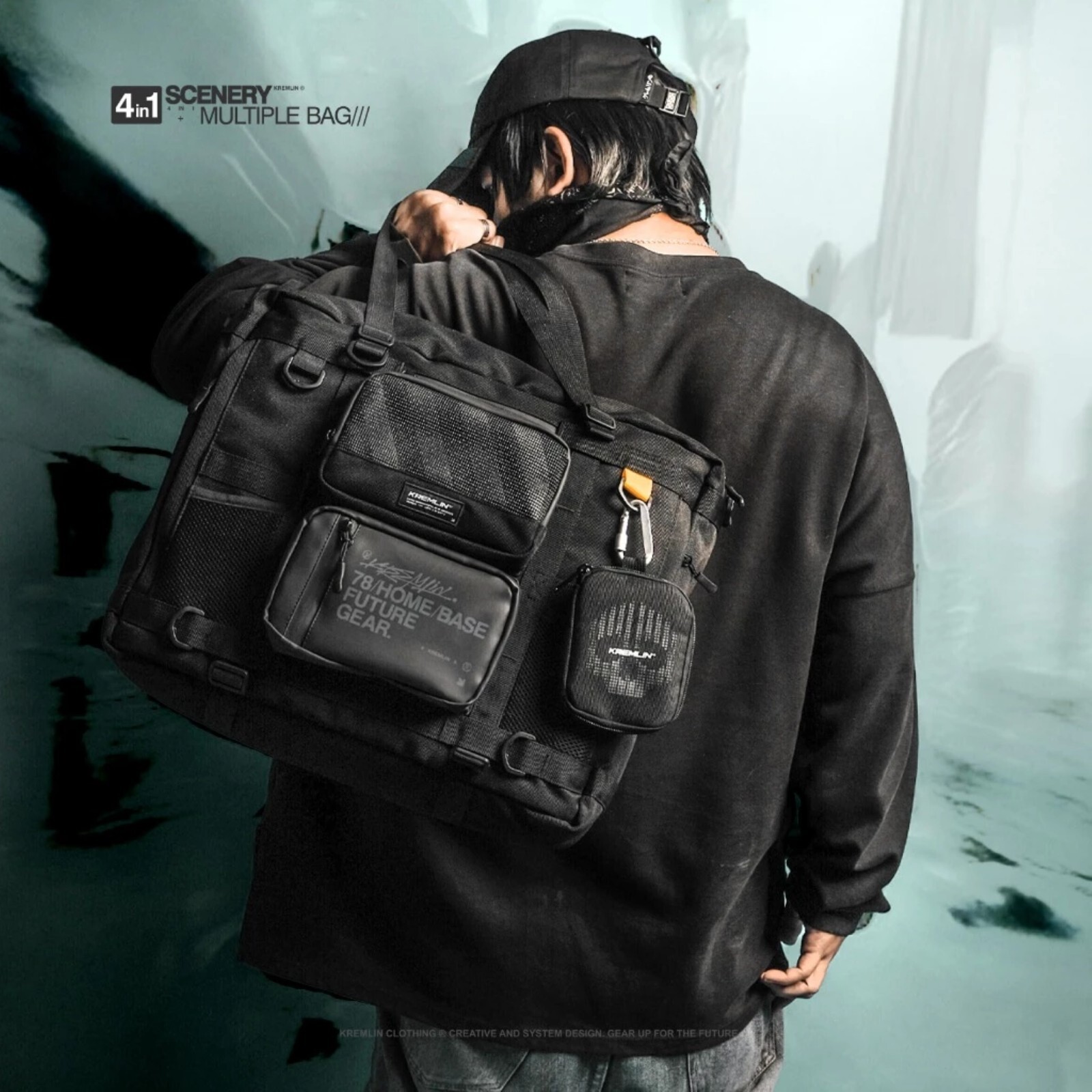 Kremlin Black Backpack Carrier Messenger Futuristic Fullzip Crossbody Scenery