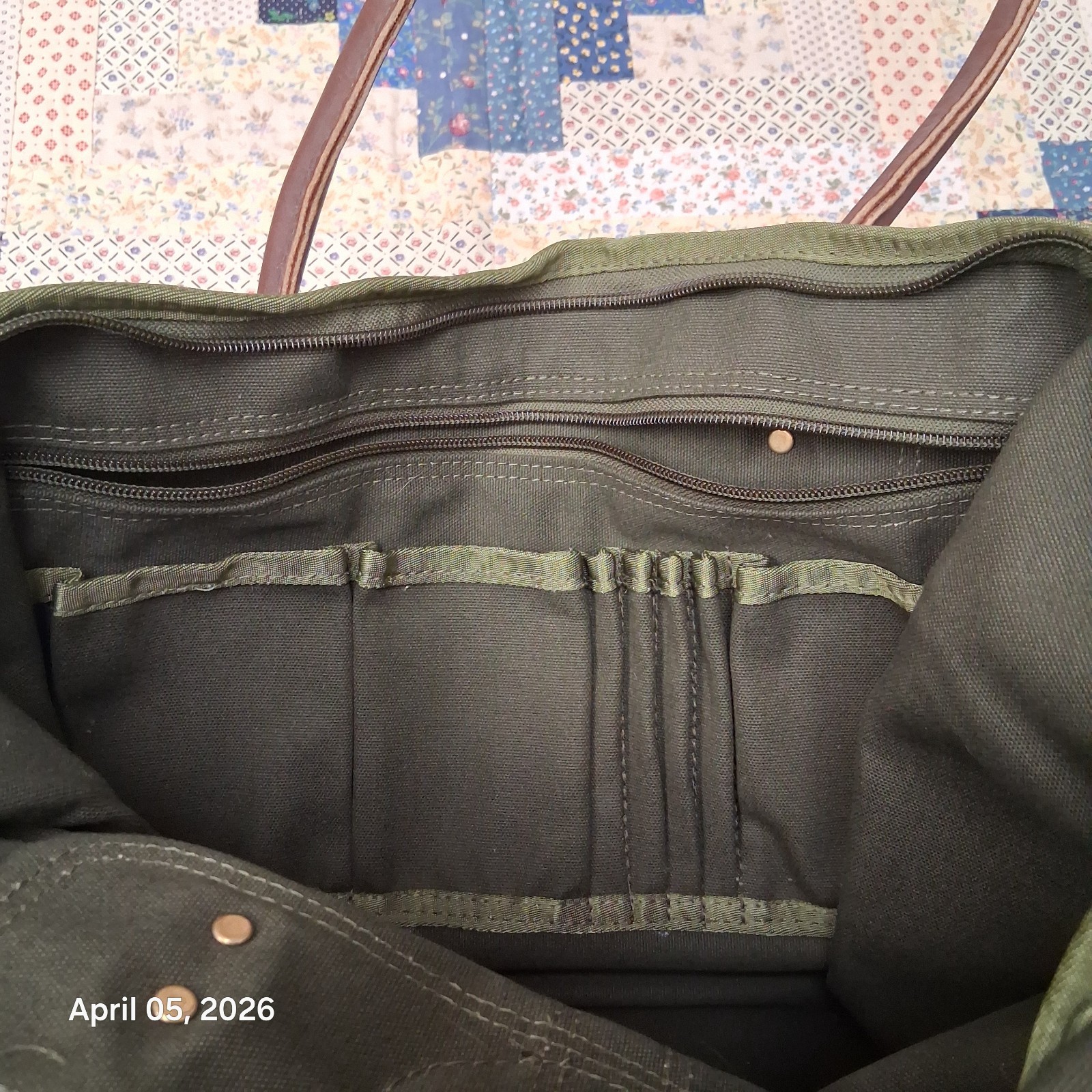 Kathio Luggage Co Canvas and Leather Green Tote Bag Commuter Field Bag 80s 90s