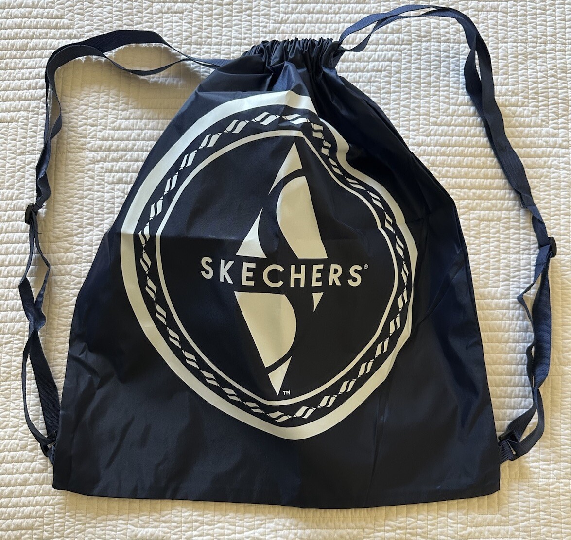 Skechers Drawstring Nylon Bag Backpack Day Pack Gym Navy Blue Lightweight