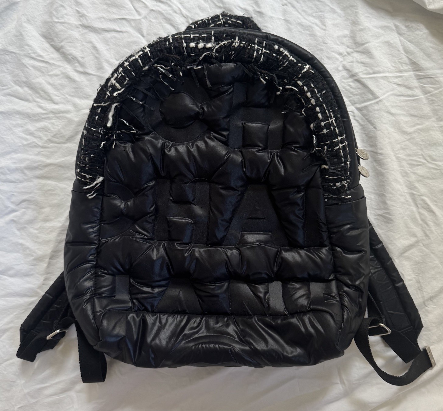 CHANEL Black Quilted Backpack Zip Closure Adjustable Straps Lined Padded