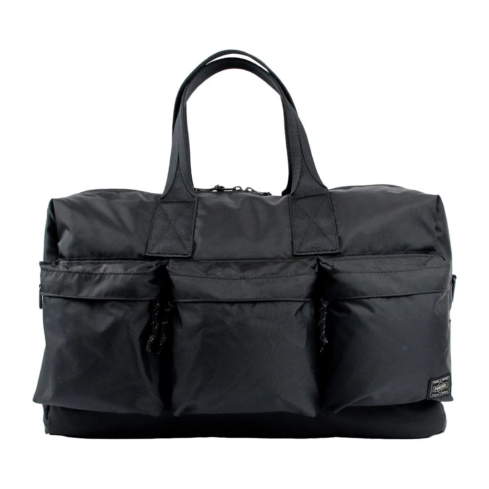 PORTER FORCE Black Boston Bag with Shoulder Strap, Lightweight Nylon, Travel Bag